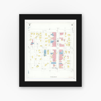 Old map wall art mockup — black gallery frame with white mat — Sanborn Fire Insurance Map from Yale, Saint Clair County, Michigan (1937), Sheet #0002