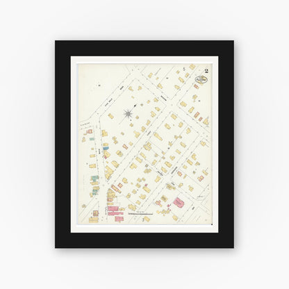Old map wall art mockup — black gallery frame with white mat — Sanborn Fire Insurance Map from Allegany, Cattaraugus County, New York (1907), Sheet #0002