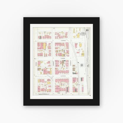 Old map wall art mockup — black gallery frame with white mat — Sanborn Fire Insurance Map from El Paso, El Paso County, Texas (1905), Sheet #0010