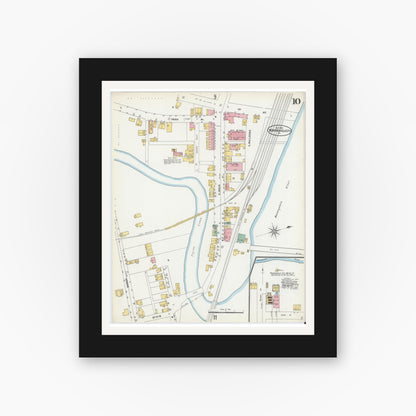 Old map wall art mockup — black gallery frame with white mat — Sanborn Fire Insurance Map from Monongahela City, Washington County, Pennsylvania (1905), Sheet #0010