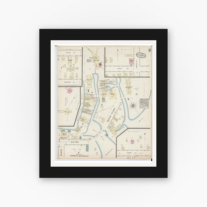 Old map wall art mockup — black gallery frame with white mat — Sanborn Fire Insurance Map from Allegan, Allegan County, Michigan (1884), Sheet #0002