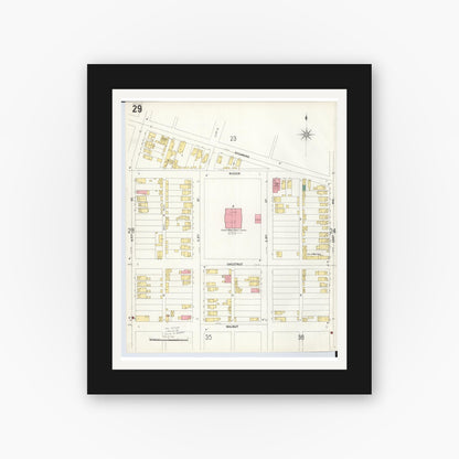 Old map wall art mockup — black gallery frame with white mat — Sanborn Fire Insurance Map from Hamilton, Butler County, Ohio (1899), Sheet #0029