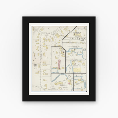 Old map wall art mockup — black gallery frame with white mat — Sanborn Fire Insurance Map from Athol, Worcester County, Massachusetts (1887), Sheet #0006