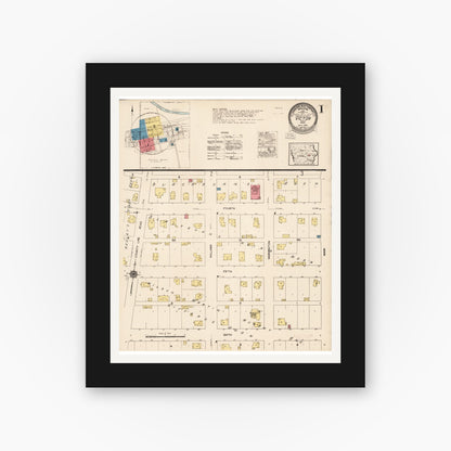 Old map wall art mockup — black gallery frame with white mat — Sanborn Fire Insurance Map from Victor, Iowa County, Iowa (1922) â€” Complete Set