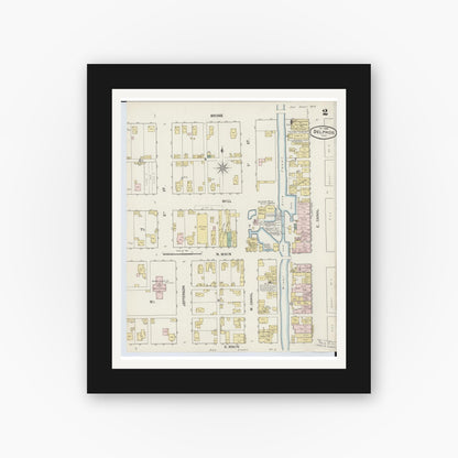 Old map wall art mockup — black gallery frame with white mat — Sanborn Fire Insurance Map from Delphos, Van Wert And Allen Counties, Ohio (1888), Sheet #0002