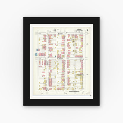 Old map wall art mockup — black gallery frame with white mat — Sanborn Fire Insurance Map from Pottstown, Montgomery County, Pennsylvania (1916), Sheet #0005