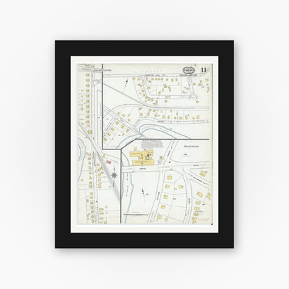 Old map wall art mockup — black gallery frame with white mat — Sanborn Fire Insurance Map from Concord, Middlesex County, Massachusetts (1918), Sheet #0011