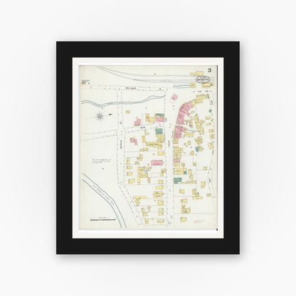 Old map wall art mockup — black gallery frame with white mat — Sanborn Fire Insurance Map from Brewster, Putnam County, New York (1898), Sheet #0003