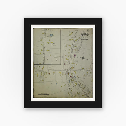 Old map wall art mockup — black gallery frame with white mat — Sanborn Fire Insurance Map from East Pepperell, Middlesex County, Massachusetts (1953), Sheet #0006