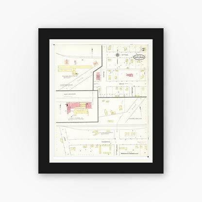 Old map wall art mockup — black gallery frame with white mat — Sanborn Fire Insurance Map from Shellsburg, Benton County, Iowa (1913), Sheet #0002