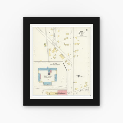 Old map wall art mockup — black gallery frame with white mat — Sanborn Fire Insurance Map from Medway, Norfolk County, Massachusetts (1910), Sheet #0011