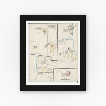 Old map wall art mockup — black gallery frame with white mat — Sanborn Fire Insurance Map from Big Rapids, Mecosta County, Michigan (1884), Sheet #0009