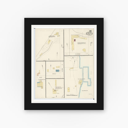 Old map wall art mockup — black gallery frame with white mat — Sanborn Fire Insurance Map from Cheboygan, Cheboygan County, Michigan (1907), Sheet #0016