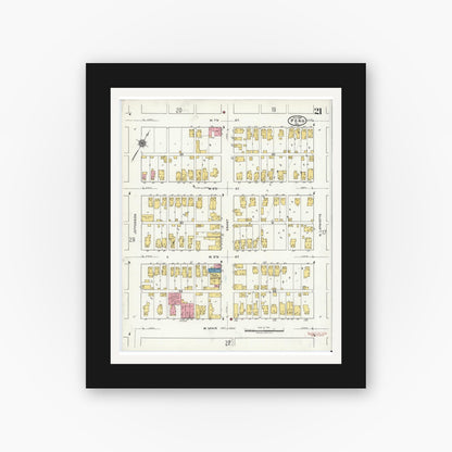 Old map wall art mockup — black gallery frame with white mat — Sanborn Fire Insurance Map from Peru, Miami County, Indiana (1920), Sheet #0021