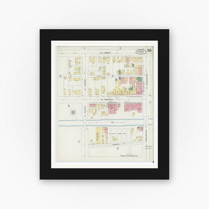 Old map wall art mockup — black gallery frame with white mat — Sanborn Fire Insurance Map from Rome, Oneida County, New York (1894), Sheet #0016