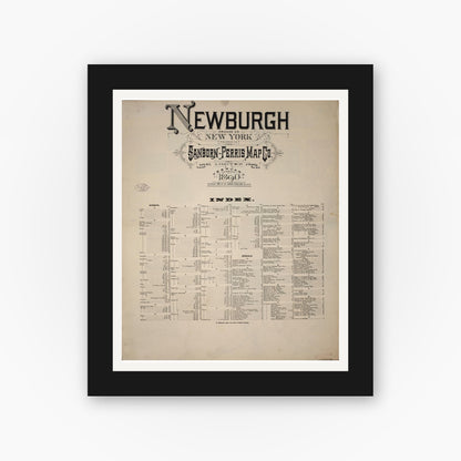 Old map wall art mockup — black gallery frame with white mat — Sanborn Fire Insurance Map from Newburgh, Orange County, New York (1890), Sheet #0001