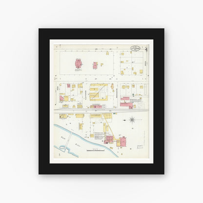 Old map wall art mockup — black gallery frame with white mat — Sanborn Fire Insurance Map from Jefferson, Jefferson County, Wisconsin (1904), Sheet #0004