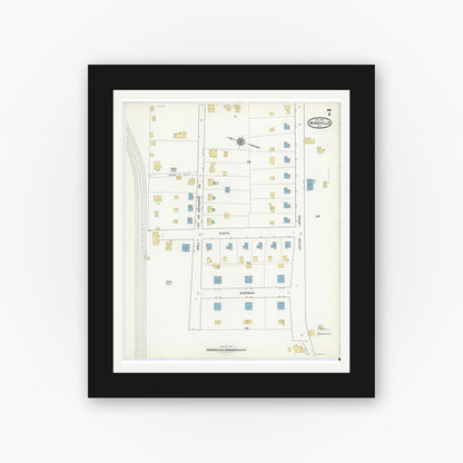 Old map wall art mockup — black gallery frame with white mat — Sanborn Fire Insurance Map from Mineville, Essex County, New York (1916), Sheet #0007