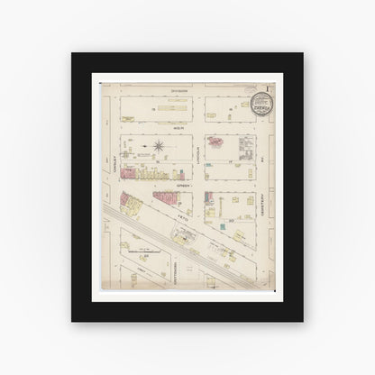 Old map wall art mockup — black gallery frame with white mat — Sanborn Fire Insurance Map from Chenoa, McLean County, Illinois (1885) - Complete Map Set