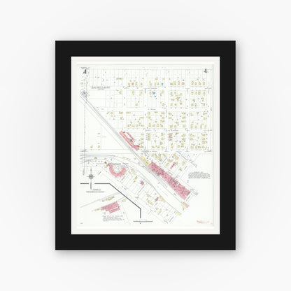 Old map wall art mockup — black gallery frame with white mat — Sanborn Fire Insurance Map from Harvard, McHenry County, Illinois (1934), Sheet #0004