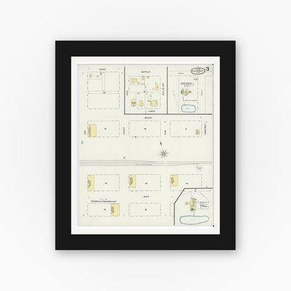 Old map wall art mockup — black gallery frame with white mat — Sanborn Fire Insurance Map from Forney, Kaufman County, Texas (1896), Sheet #0003