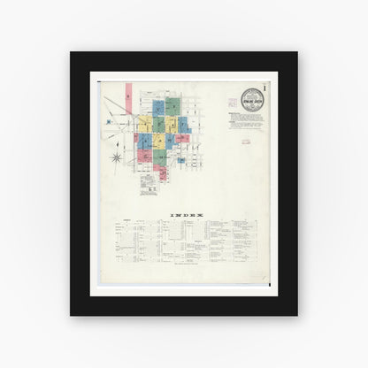 Old map wall art mockup — black gallery frame with white mat — Sanborn Fire Insurance Map from Bowling Green, Wood County, Ohio (1908) - Complete Map Set