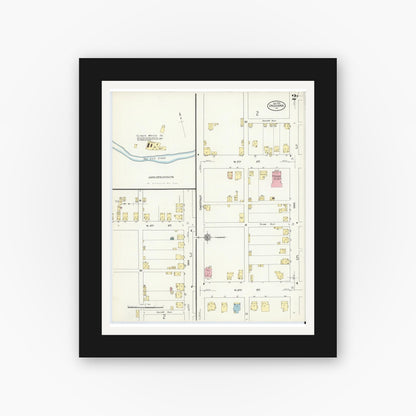 Old map wall art mockup — black gallery frame with white mat — Sanborn Fire Insurance Map from Indiana, Indiana County, Pennsylvania (1910), Sheet #0002