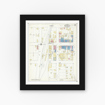 Old map wall art mockup — black gallery frame with white mat — Sanborn Fire Insurance Map from Pecatonica, Winnebago County, Illinois (1912), Sheet #0002