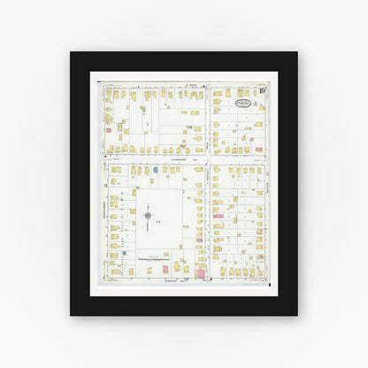 Old map wall art mockup — black gallery frame with white mat — Sanborn Fire Insurance Map from Pontiac, Oakland County, Michigan (1919), Sheet #0019