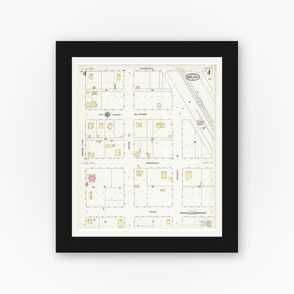 Old map wall art mockup — black gallery frame with white mat — Sanborn Fire Insurance Map from Midland, Midland County, Texas (1925), Sheet #0004