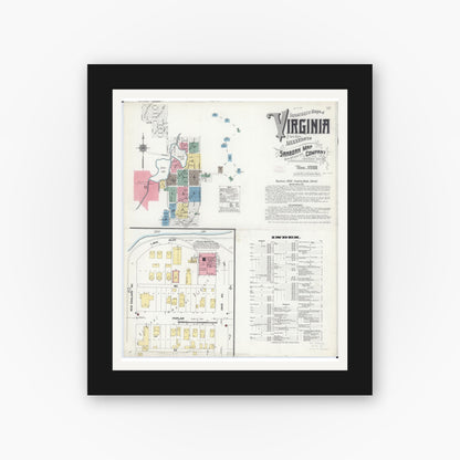 Old map wall art mockup — black gallery frame with white mat — Sanborn Fire Insurance Map from Virginia, Saint Louis County, Minnesota (1910) - Complete Map Set