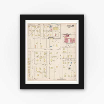 Old map wall art mockup — black gallery frame with white mat — Sanborn Fire Insurance Map from Rochelle, Ogle County, Illinois (1922), Sheet #0011
