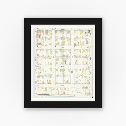 Old map wall art mockup — black gallery frame with white mat — Sanborn Fire Insurance Map from McConnelsville, Morgan County, Ohio (1911), Sheet #0002