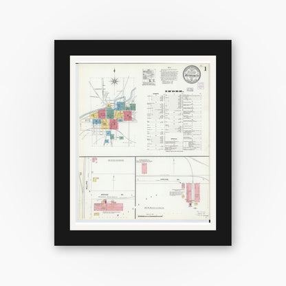 Old map wall art mockup — black gallery frame with white mat — Sanborn Fire Insurance Map from Wapakoneta, Auglaize County, Ohio (1904), Sheet #0001