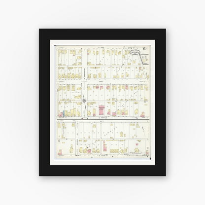 Old map wall art mockup — black gallery frame with white mat — Sanborn Fire Insurance Map from Circleville, Pickaway County, Ohio (1914), Sheet #0006