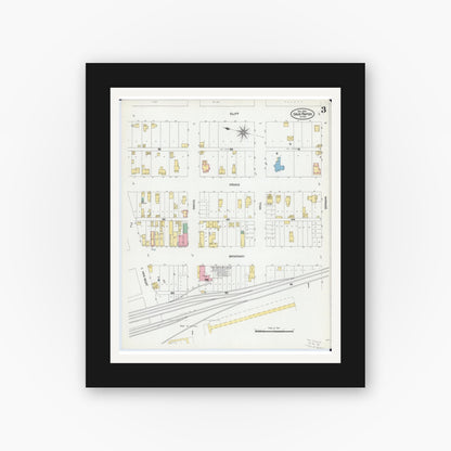 Old map wall art mockup — black gallery frame with white mat — Sanborn Fire Insurance Map from Sauk Rapids, Benton County, Minnesota (1904), Sheet #0003