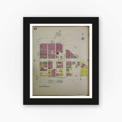 Old map wall art mockup — black gallery frame with white mat — Sanborn Fire Insurance Map from Jackson, Jackson County, Michigan (1907), Sheet #0047