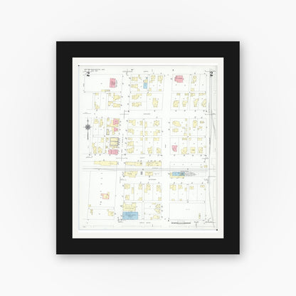 Old map wall art mockup — black gallery frame with white mat — Sanborn Fire Insurance Map from West Manchester, Preble County, Ohio (1947), Sheet #0002