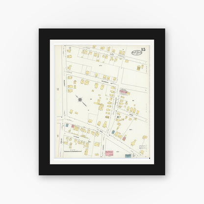 Old map wall art mockup — black gallery frame with white mat — Sanborn Fire Insurance Map from Port Jervis, Orange County, New York (1912), Sheet #0015