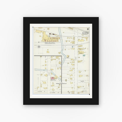 Old map wall art mockup — black gallery frame with white mat — Sanborn Fire Insurance Map from Hubbard, Trumbull County, Ohio (1896), Sheet #0002