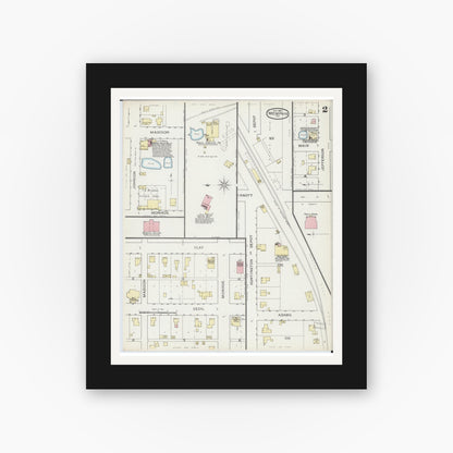 Old map wall art mockup — black gallery frame with white mat — Sanborn Fire Insurance Map from Memphis, Scotland County, Missouri (1893), Sheet #0002