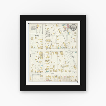 Old map wall art mockup — black gallery frame with white mat — Sanborn Fire Insurance Map from Millington, Tuscola County, Michigan (1898), Sheet #0001