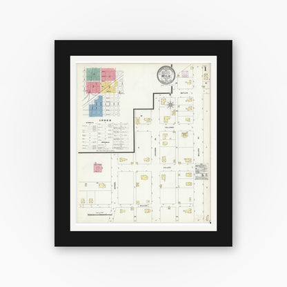 Old map wall art mockup — black gallery frame with white mat — Sanborn Fire Insurance Map from Wylie, Collin County, Texas (1906) - Complete Map Set