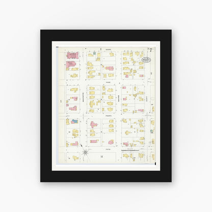 Old map wall art mockup — black gallery frame with white mat — Sanborn Fire Insurance Map from Monroe, Monroe County, Michigan (1908), Sheet #0007
