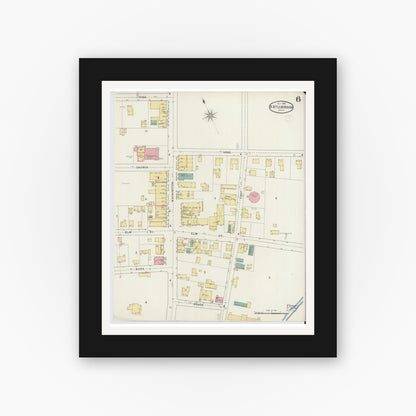 Old map wall art mockup — black gallery frame with white mat — Sanborn Fire Insurance Map from North Attleborough, Bristol County, Massachusetts (1894), Sheet #0006