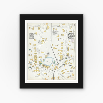 Old map wall art mockup — black gallery frame with white mat — Sanborn Fire Insurance Map from Stamford, Delaware County, New York (1904), Sheet #0001