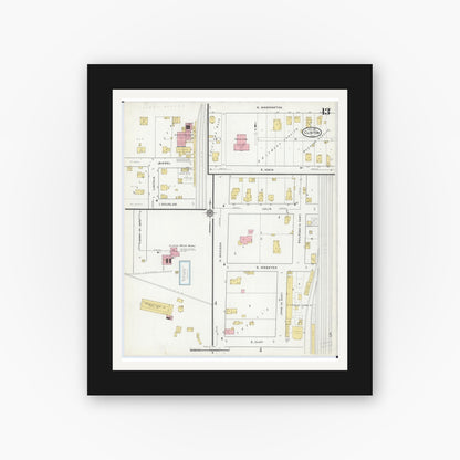 Old map wall art mockup — black gallery frame with white mat — Sanborn Fire Insurance Map from Clinton, De Witt County, Illinois (1916), Sheet #0013