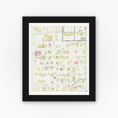 Old map wall art mockup — black gallery frame with white mat — Sanborn Fire Insurance Map from Versailles, Darke County, Ohio (1902), Sheet #0003