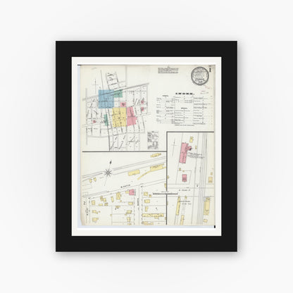Old map wall art mockup — black gallery frame with white mat — Sanborn Fire Insurance Map from Sturgis, Saint Joseph County, Michigan (1895), Sheet #0001