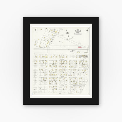 Old map wall art mockup — black gallery frame with white mat — Sanborn Fire Insurance Map from Caldwell, Burleson County, Texas (1925), Sheet #0006